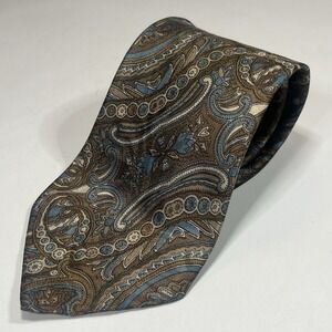 Geoffrey Beene Mens Brown, Blue & Cream Paisley Hand Made In The USA Neck Tie